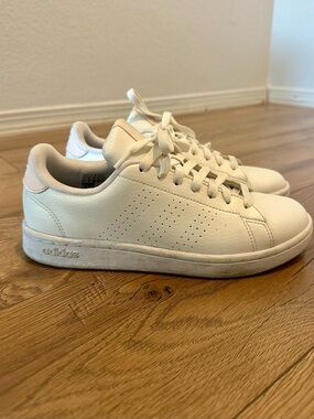 adidas White Sneakers with Light Pink Heel Tab